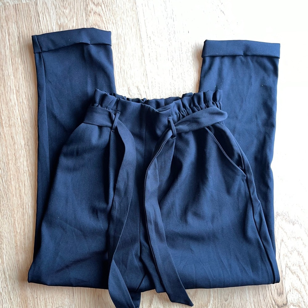 Sienna Sky Black Paperbag Waist Tie Belt Cuffed Trousers XS